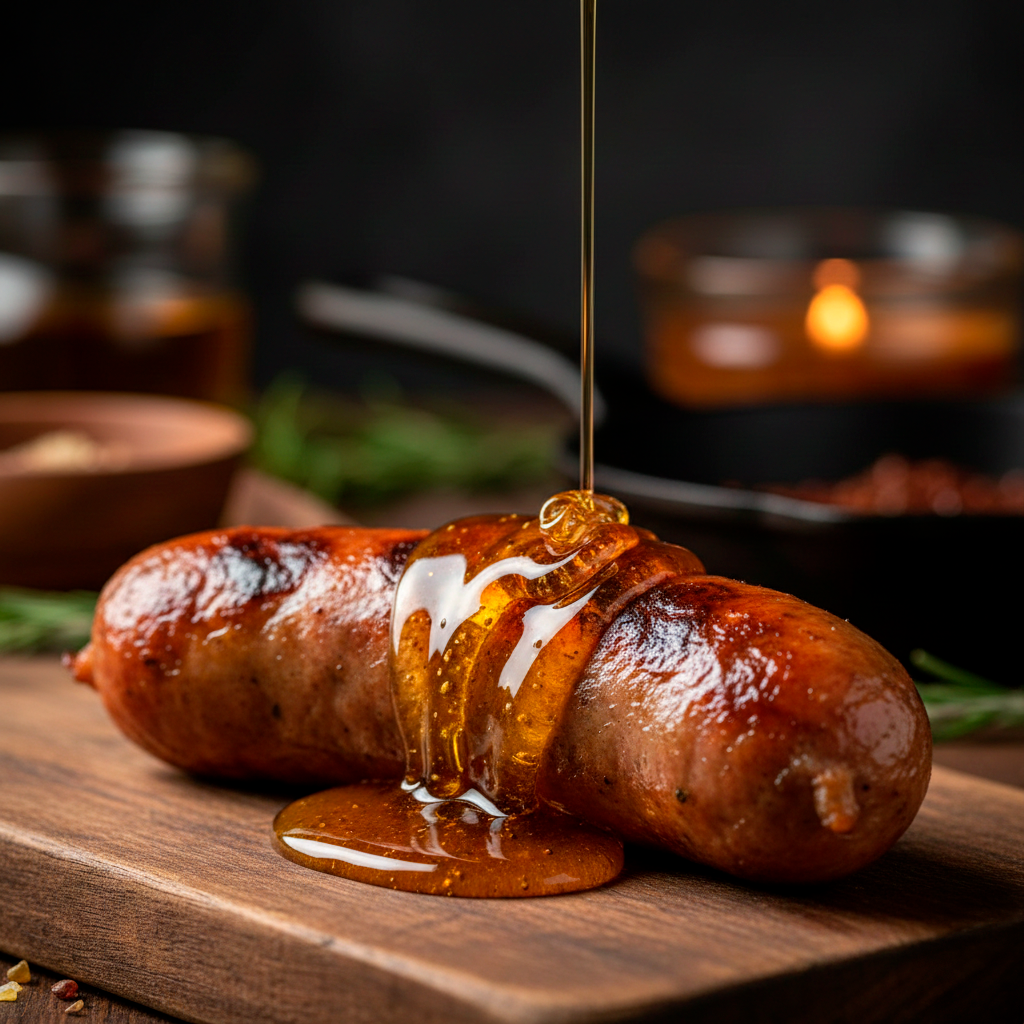 Linguiça caramelizada no mel